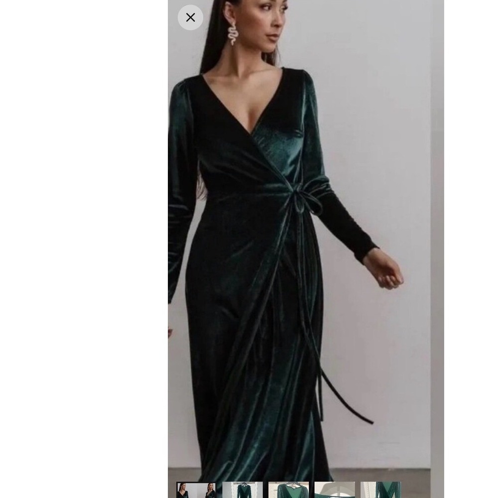 Baltic Born Marsielle Wrap Maxi Dress Women M Green Velvet Long Sleeve V-Neck